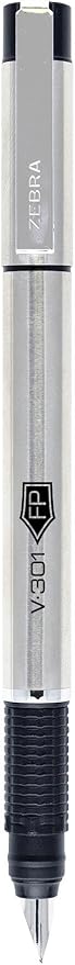 Zebra Pen V-301 Fountain Pen, Stainless-Steel Barrel, Fine Point, 0.7mm, Black Ink, 1-Pack with Refill (48111)