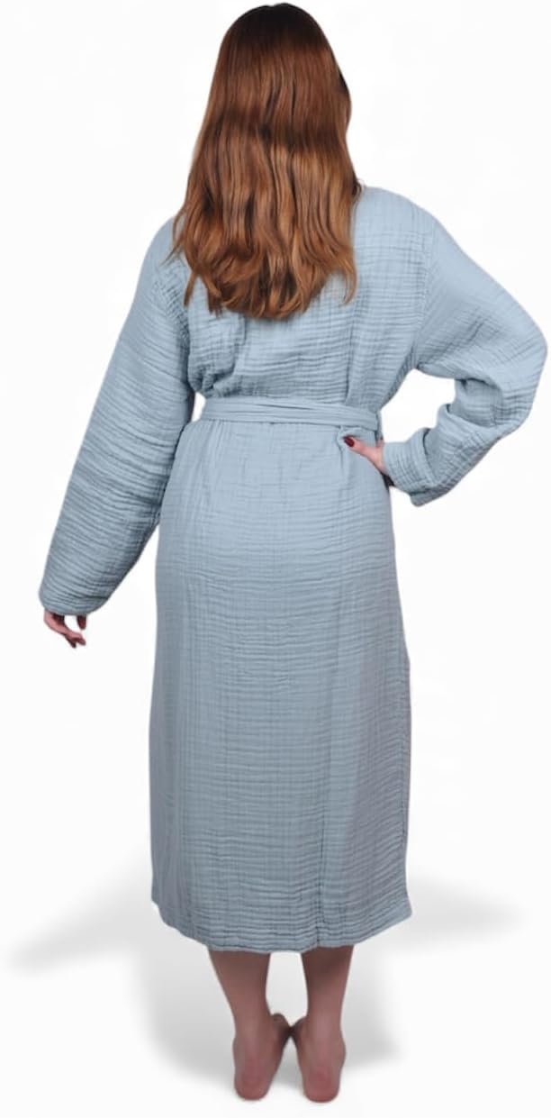 Muslin Bathrobe - Cotton Gauze Robe for Women and Men - Lightweight Breathable Summer Kimono - Boho Spa/Maternity Robe