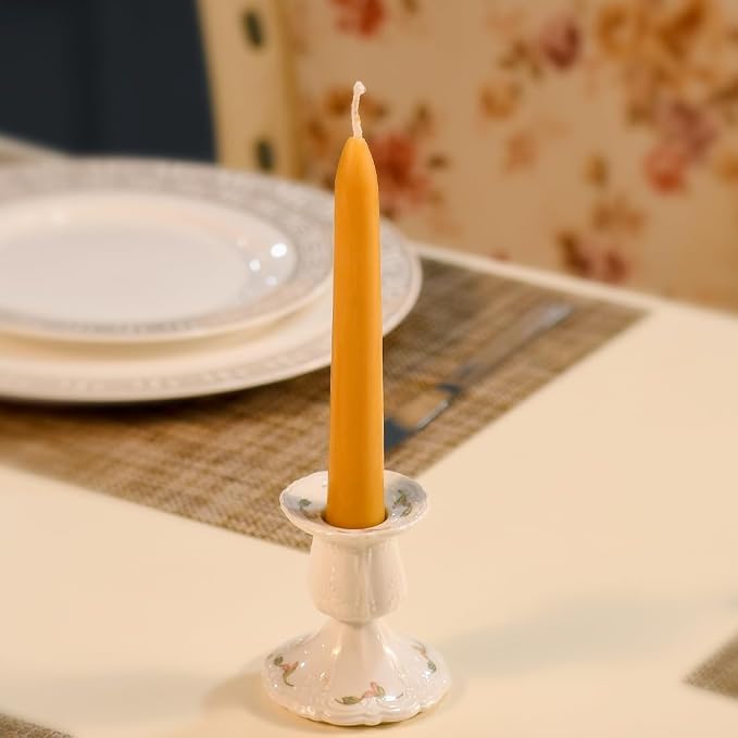 6'' Natural Beeswax Taper Candles Set of 12, DEYBBY Smokeless and Dripless Pure Organic Beeswax Candles, 4-5Hrs Burn Time, Nontoxic