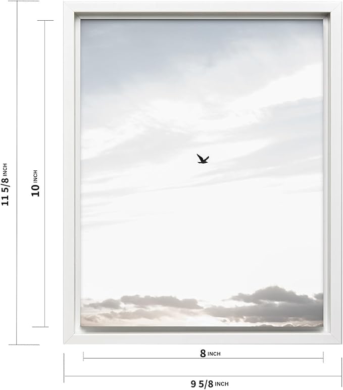 Monem Art Minimalist Bird in Sky Photography Print - Moody Nordic Landscape Art Poster - Wall Decor for Living Room, Bedroom or Office - 8x10 White Framed CANVAS Wall Art by Mareike Bohmer