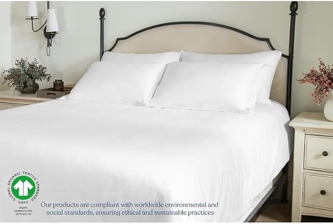 GOTS Certified 100% Organic Cotton Sheets, 400TC Long Staple Cotton, Ultra Soft Silky, Moisture-Wicking, Smooth & Breathable, with Elasticized Deep Pocket