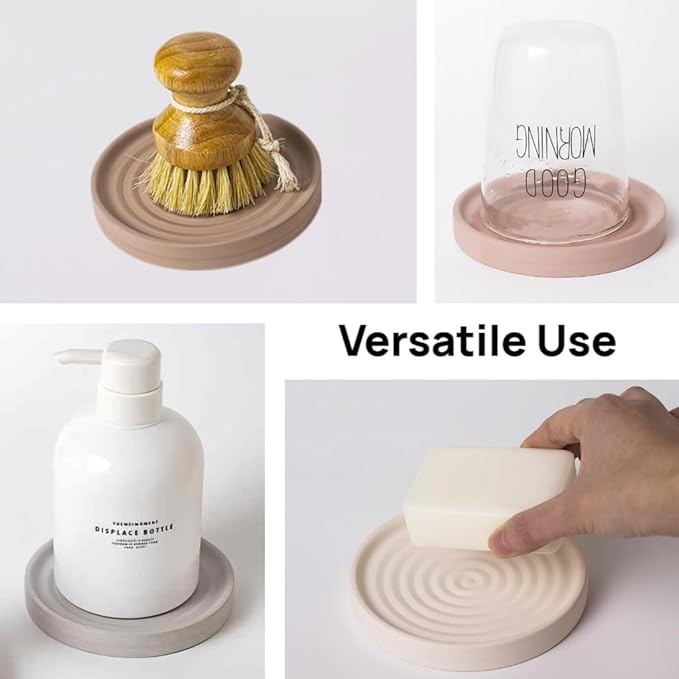 Natural Diatomite Bar Soap Holder with Ripple Design, Fast Drying Bathroom Tray for Soap, Sponge, Hand Soap,Cup (Beige)