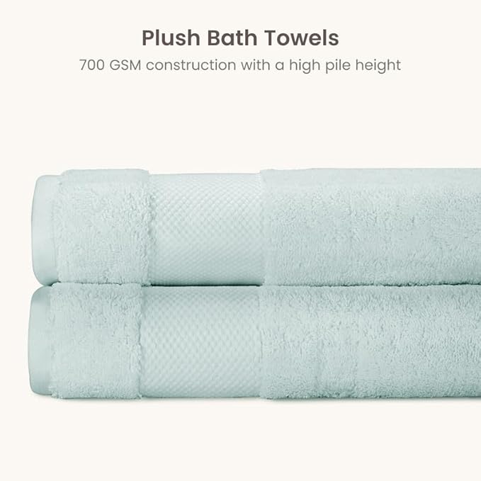 BIOWEAVES 100% Organic Cotton 700 GSM Plush Bath Towels 30" x 58" GOTS Certified - Seafoam, Pack of 2