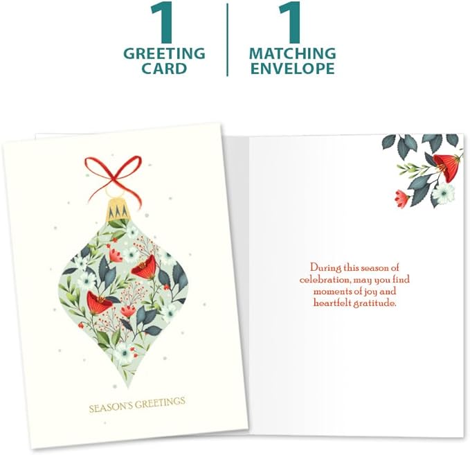 Tree-Free Greetings - Season's Greeting Card - Artful Designs - 1 Card + Matching Envelopes - Made in USA - 100% Recycled Paper - 5 x 7 - Elegant Ornament (VO80672)