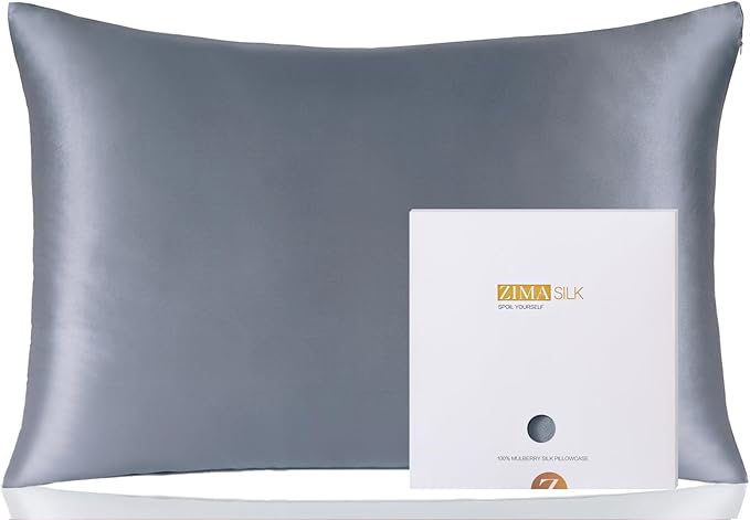 ZIMASILK 100% Pure Mulberry Silk Pillowcase for Hair and Skin Health,Soft and Smooth,Both Sides Premium Grade 6A Silk,600 Thread Count,with Hidden Zipper,1pc(Standard 20''x26'',Slate Blue)