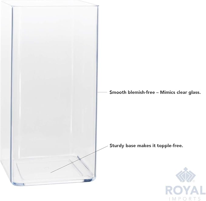 Royal Imports Flower Vase Acrylic Tall Rectangle - Decorative Centerpiece for Home or Wedding - Non Breakable Plastic, 5" X10 - Clear