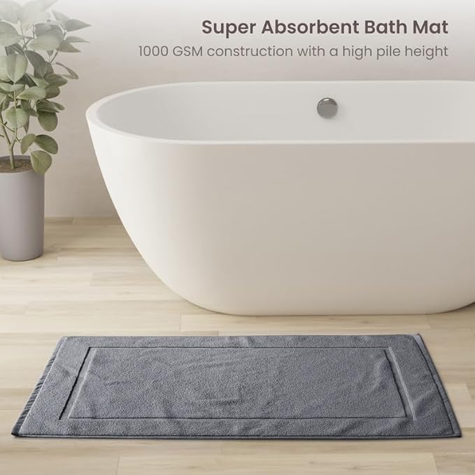 BIOWEAVES 100% Organic Cotton Bath Towel Set | 700 GSM Plush 7-Piece Premium Towel Set GOTS Certified, 2 Bath Towels, 2 Hand Towels & 2 Washcloths, 1 Bath Mat - Charcoal