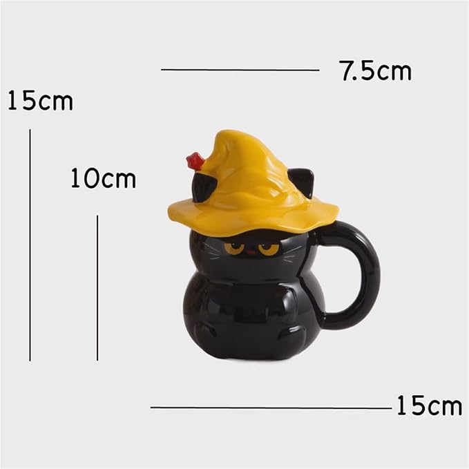 Coffee Mug Cups Ceramic Tea Cup Cute 3D Bichon Frise Dog Shaped Handmade Pottery Cute Mugs Handle Office Home Hot Ice Chocolate Milk Mugs Gifts Microwave Dishwasher Safe 14 Oz Travel Mug (Black cat)
