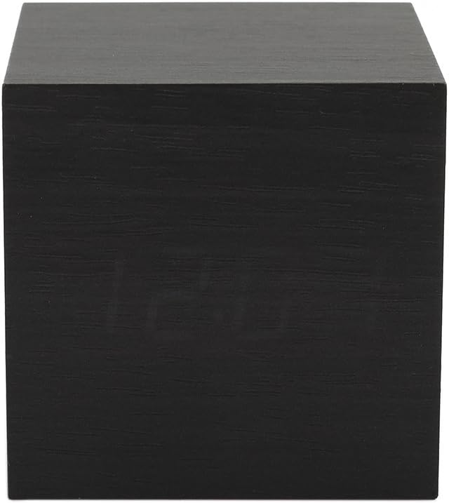 ThreeH Digital Alarm Clock,Wood Cube Little Clock with LED Time Calendar Temperature Display,Sound Control,Intelligent Induction,USB/Battery Powered Clock for Home Office AC10 Black_White