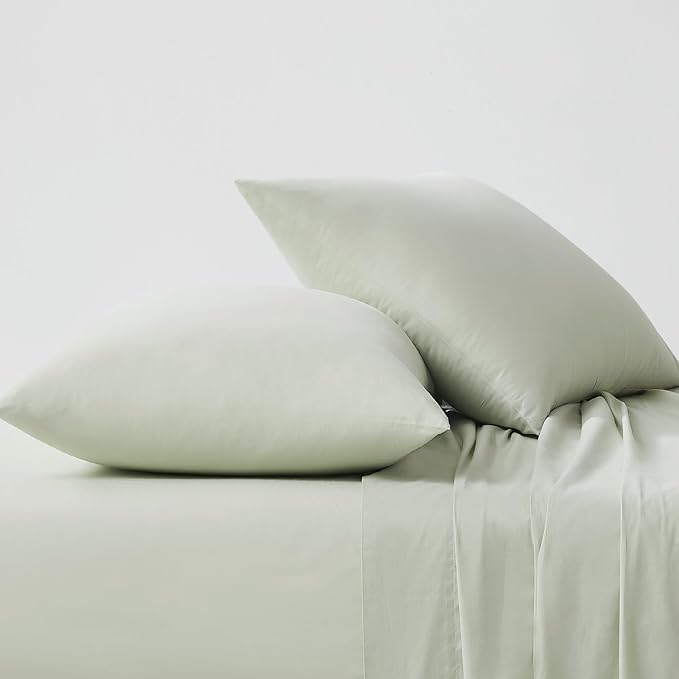 Linen Closet Luxury Cotton 144 Thread Count Organic Cotton Standard Pillowcases, Set of 2, Light Green