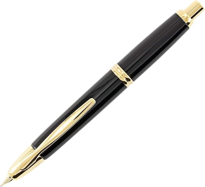 PILOT Vanishing Point Collection Refillable & Retractable Fountain Pen, Black Barrel with Gold Accents, Blue Ink, Fine Nib (60165)