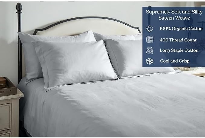 GOTS Certified 100% Organic Cotton Flat Sheet, 400TC Long Staple Cotton, Ultra Soft, Silky, Moisture-Wicking, Smooth & Breathable, Best Sheets for Hot Sleepers