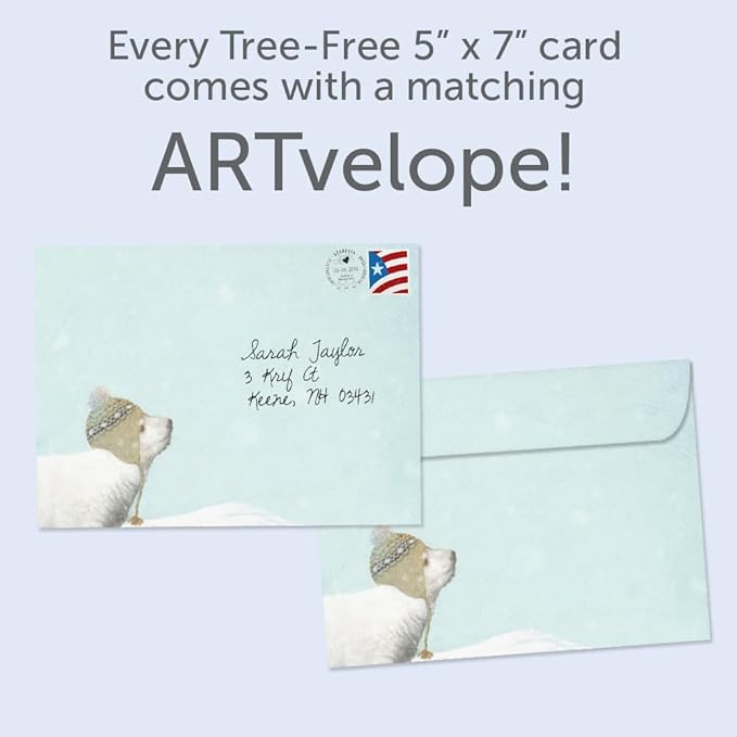 Tree-Free Greetings Peace Love Joy Holiday Cards - 10 Recycled 5x7 Cards & Matching Envelopes, Thick Cardstock, Sustainably Made in USA - Polar Bear Moment