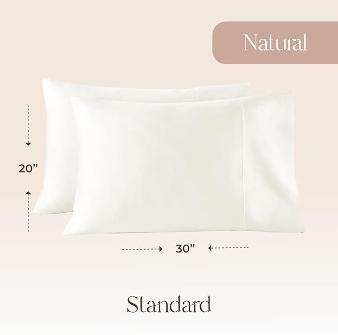100% Organic Cotton Pillow Cases Standard Size Set of 2-100% Cotton Pillowcases GOTS Certified 500 Thread Count - Naturally Cooling Comfortable Breathable & Soft Pillow Cases (Natural, Standard)