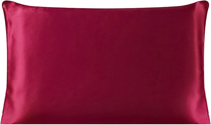 uxcell 1 Pack 100% Charmeuse Pure Silk Pillowcase for Hair and Skin, 350TC 19 Momme Soft Breathable Pillow Case with Hidden Zipper, Burgundy Silk Pillowcase Travel (14x20inch)