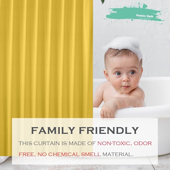 Yellow Cream Plastic Shower Curtain Or Liner, 72x72 Inch Lightweight Yellow Plastic Bathroom Shower Showroom Inner Curtain with Rustproof Metal Grommet Holes and Weighted Magnets