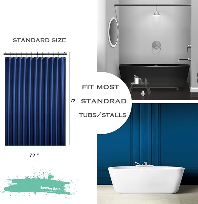 Navy Blue Plastic Shower Curtain Or Liner, 72x72 Inch Thin Lightweight Dark Blue Plastic Bathroom Shower Showroom Inner Curtain with Rustproof Metal Grommet Holes and Weighted Magnets