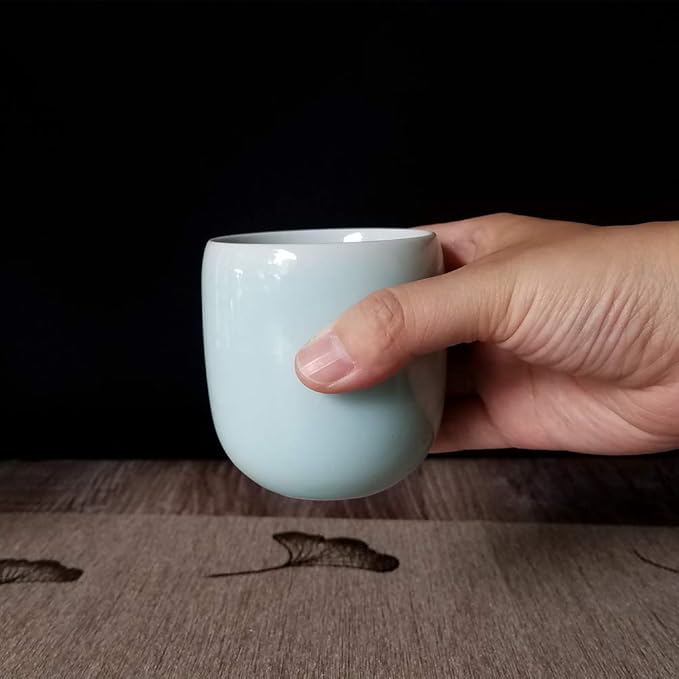 Teacups 5-Ounce Japanese Style Coffee Cup Glazed Porcelain Mugs Beer Handmade Celadon(1, Sky Blue)