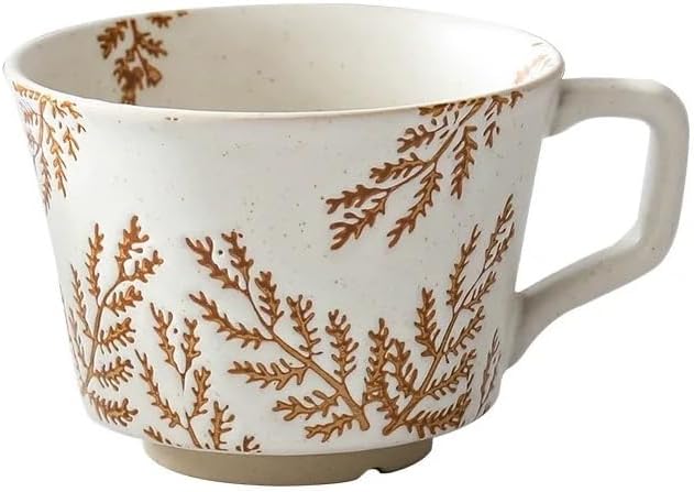 Ceramic Mug 1 pc, 11oz - Vintage Coffee Mug, Pottery Cups for Milk, Latte, Cappuccino, Tea - Porcelain Dishwasher, Microwave Safe Stoneware Gift for Women Men, Brown Leaf