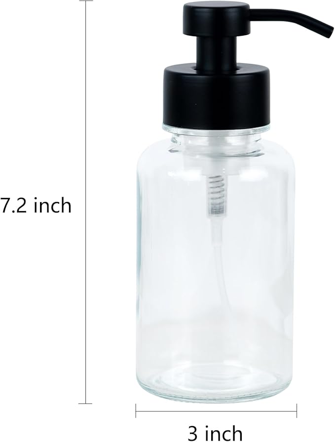 15 oz Amber-Tinted Thick Glass Foaming Soap Dispenser, Refillable Foaming Soap Dispenser with Black Rust-Proof Foam Pump, Suitable for Bathrooms and Kitchens (1, Clear)