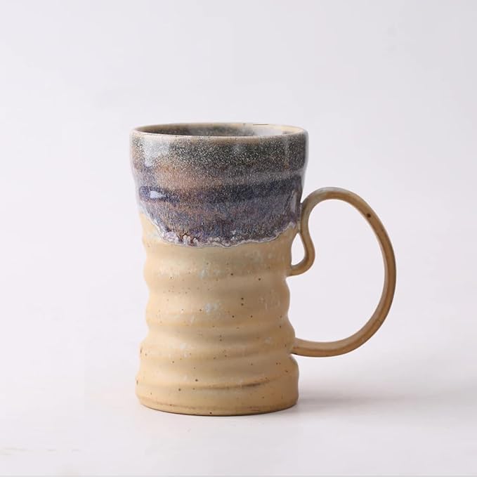 17oz Large Unique Cool Tall Handmade Ceramic Coffee Mug with Comfortable Big handle, Big Pottery Tea Mug, Artisanal Stoneware Coffee cup, Rustic Lead-free Tea Cups, Microwave safe Coffee Cup