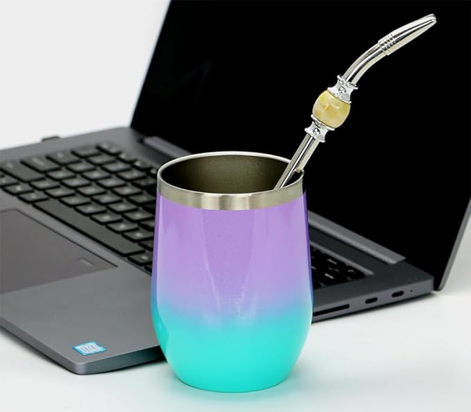 Premium Yerba Mate Straws - Reusable Stainless Steel Bombilla Straw with Colorful Beads - Set with Removable Head Filter (Light Brown)