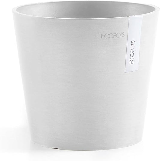 Ecopots Amsterdam Mini Durable Modern Round Recycled-Based Composite Flower Pot Planter, Pure White, 7"