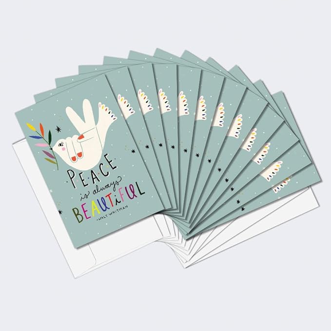 Tree-Free Greetings - All Occcasion Cards - 12 Cards + 12 White Envelopes - Made in USA - 100% Recycled Paper - 4"x6" - Beautiful Peace (FS54553)