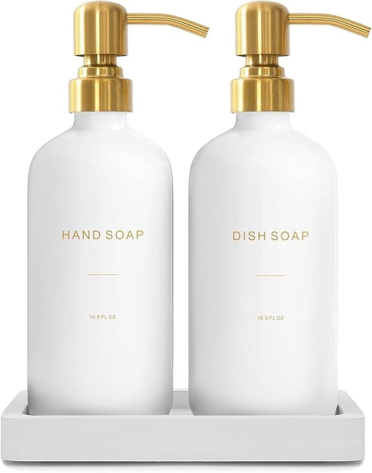 soap Dispenser Soap Dispenser Set Glass Bathroom Liquid(White Bottle+Gold Pump)