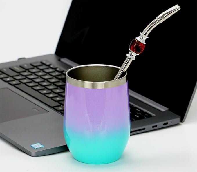 Premium Yerba Mate straws, Reusable stainless steel Bombilla Mate straw, with colorful beads - Bombilla for Mate gourd drinking and Bombilla set accessories, with removable head filter (Brown)