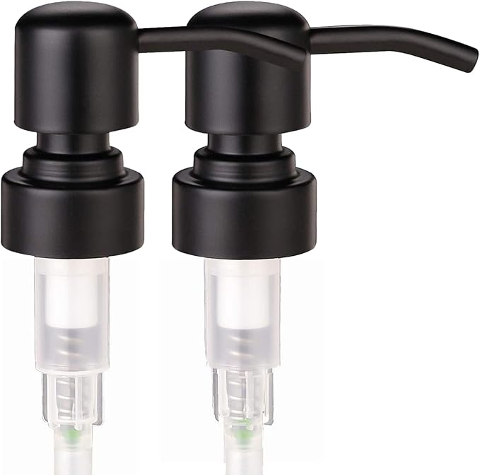 2 Pcs Thick Clear Glass Jar Hand Soap Dispenser Bathroom with Matte Black Stainless Steel Pump, 12ounce Clear Boston Round Bottle Dispenser with Rustproof Pump for Kitchen Dish