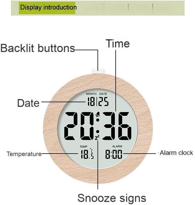 Digital Alarm Clock with LCD Display, Wooden Case, Temperature Display, Date Function (01)