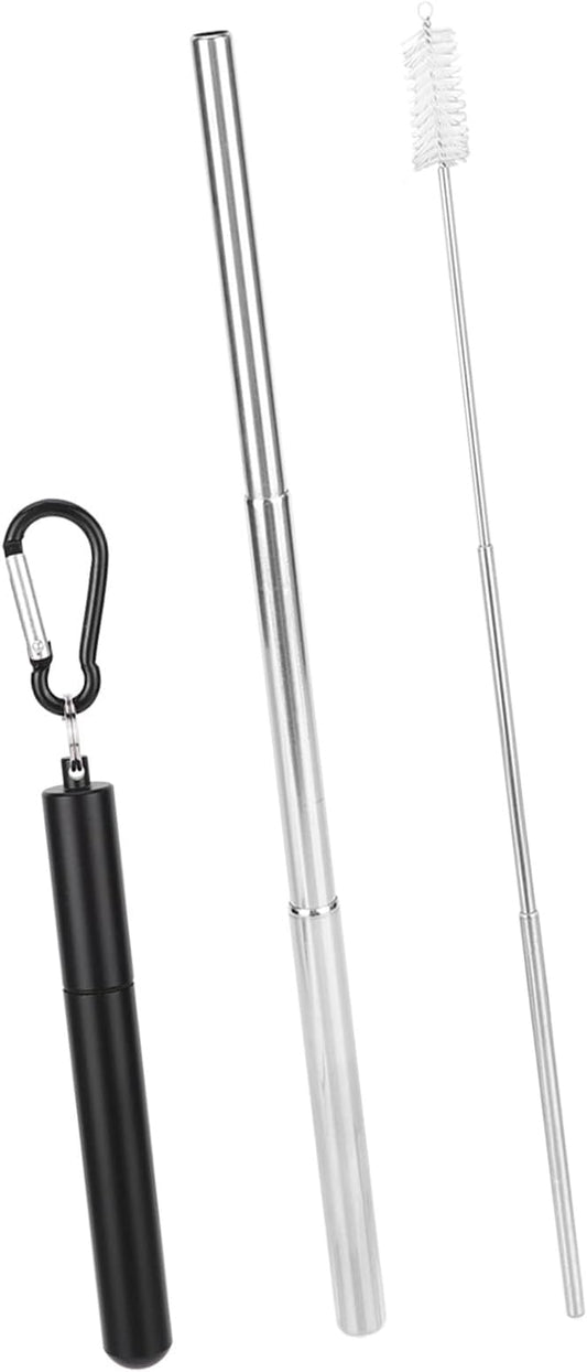 FTVOGUE Collapsible Stainless Steel Straw with Travel Case and Cleaning Brush for Tumblers Cups Smoothies Milkshakes Juice (Black)