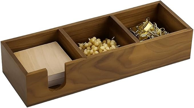 MultiBey 3 in1 Walnut Wooden Sticky Note Holder, 12" x 4.3" x 2.4" Self-Stick Note Pads Holder Memo Pad Dispenser, Wood Post it Note Dispenser Desk Organizer for Office Home School