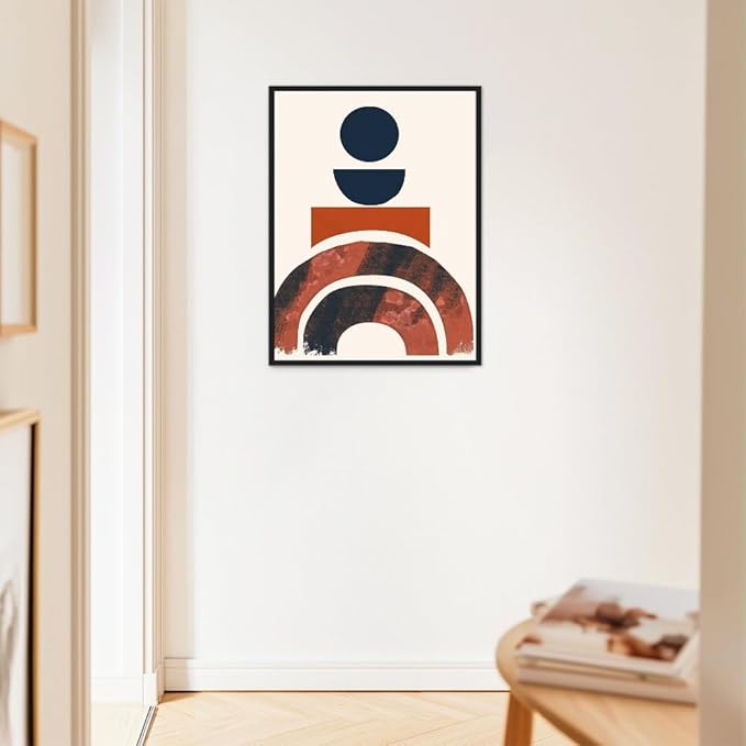 Moonow7 Modern Abstract Neutral Boho Geometric Print, Minimalist Aesthetic Poster in Red and Navy for Bedroom, Living Room, Hallway, Office, Large Graphic Wall Art, Unframed Size 18x24” / 45x60 cm