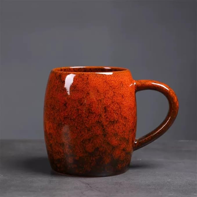 21oz Large Handmade ceramic Mug, Big Ceramic Tea Cup, Durable and Heavy Microwave and Dishwasher Safe Pottery Coffee Mug with Handle, Reactive Glaze Stoneware Clay coffee mug (Reddish Orange)