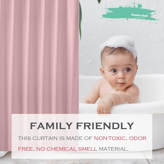 Baby Pink Plastic Shower Curtain Or Liner, 72x72 Inch Lightweight Light Pink Plastic Bathroom Shower Showroom Inner Curtain with Rustproof Metal Grommet Holes and Weighted Magnets