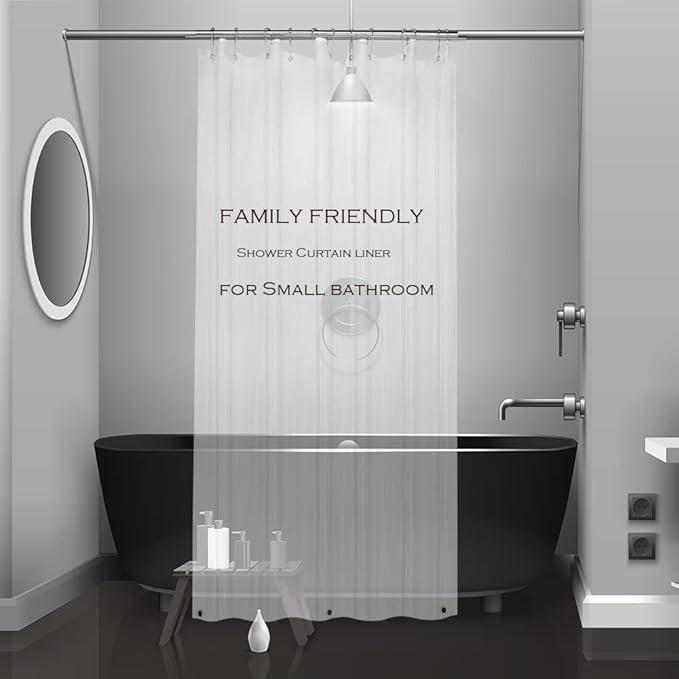 Small Clear Plastic Shower Curtain Liner, 36x72 Inch Thin Lightweight Transparent Plastic Bathroom Shower Showroom Inner Curtain with Rustproof Metal Grommet Holes, Weighted Magnets