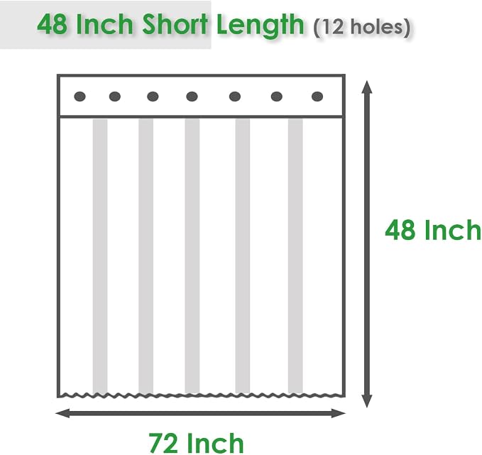 48 Inch Length Fabric Shower Curtain Liner, White Cloth Water-Resistant Short Bathroom Window Curtains Rust-Proof Grommets Weighted Bottom Hem Machine Washable, 72x48 Inch, Extra Short