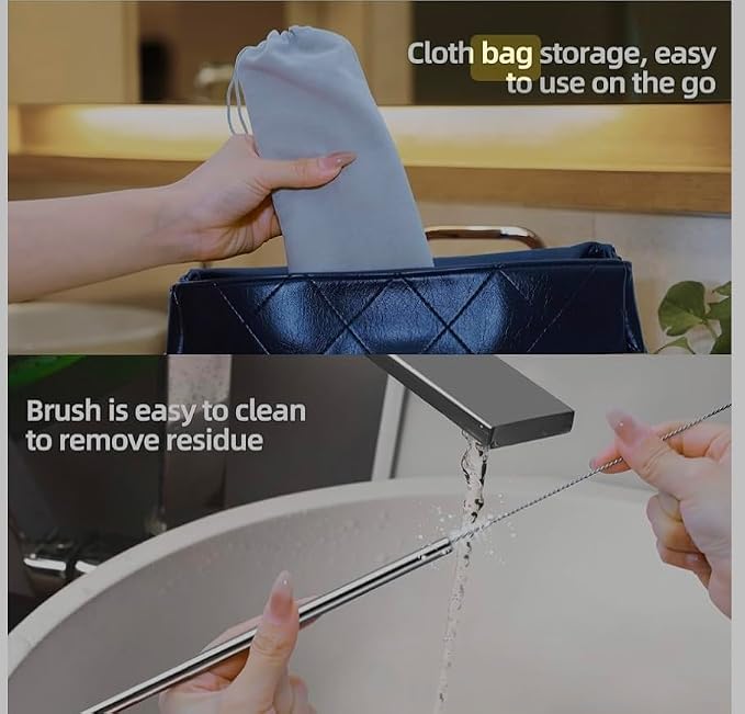 Silver 8-Pack Stainless Steel Drinking Straws – 10.5” Long, Fits Cups Up to 30 OZ. Includes 2 Cleaning Brushes and a Carrying Case for Easy Storage and Travel. Durable and Reusable.