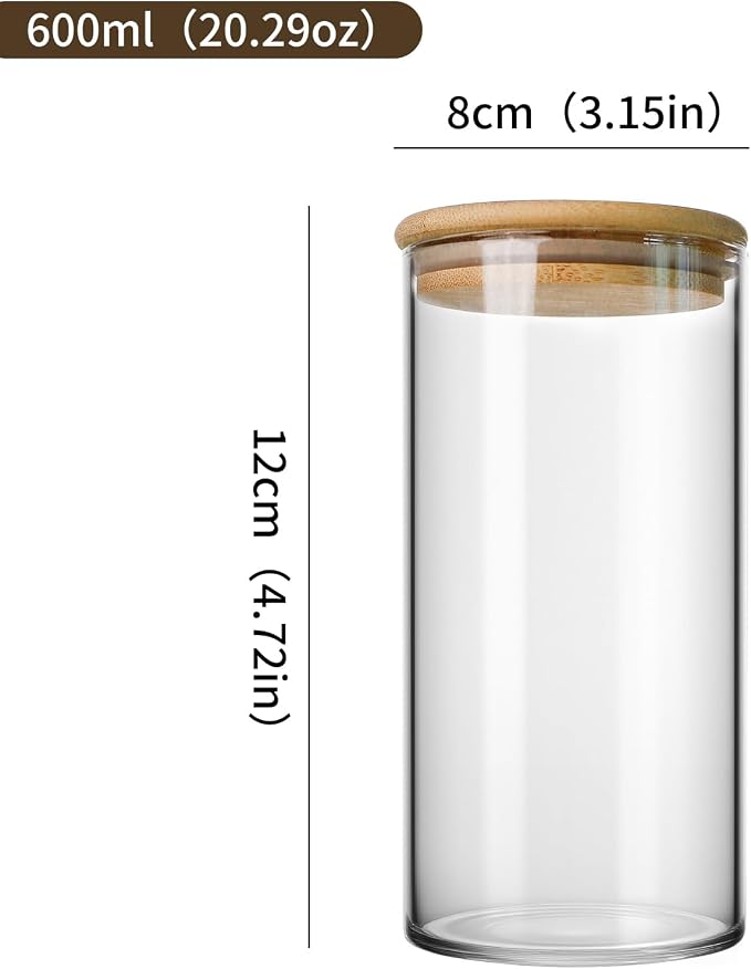 27.05Oz Kitchen Storage Jar - Clear Glass Jars with Bamboo Lids - Airtight Food Storage Containers Jars - Glass Cereal Storage Containers - Stackable Pantry Storage Jar for pasta,Flour,Nuts,Cookies