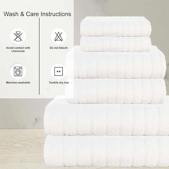 CASA COPENHAGEN Ecstatic 6Pcs 100% Egyptian Cotton Large Designer Towels Gift Set- Bright White, 600GSM, 2Bath 2Hand 2Washcloths, Bath Towels for Bathroom Set for Women & Men