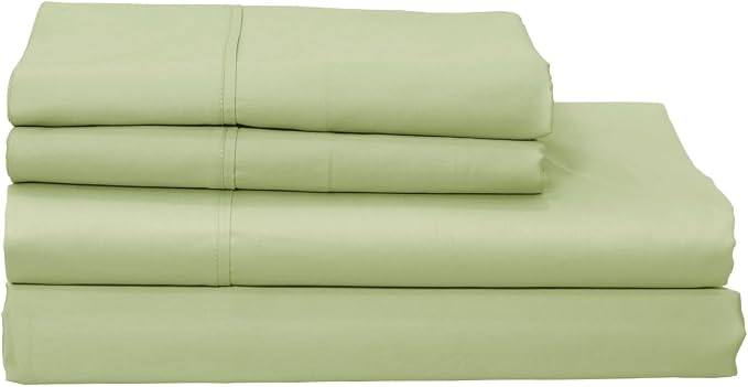 Organic Cotton Long Staple Silky Soft Single Pick Sateen Bed Sheet Set - Luxurious & Premium Hotel Quality - GOTS Certified - Solid Dyed (Tea Green, King (U.S. Standard))