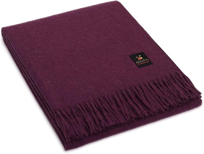 Superfine Alpaca Wool Throw Blanket - Lightweight Alpaca Merino Wool Throw Blankets for Using Indoors or Outdoors | Soft Peruvian Alpaca Blanket Wool Blanket Solid Color 72" x 60" (Plum)