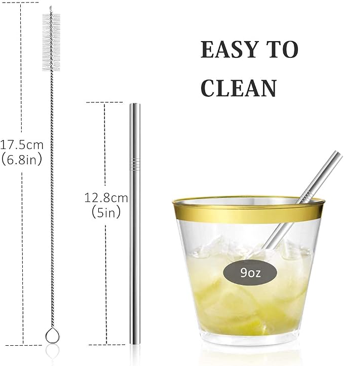 Teivio 12 Pack + Cleaning Brush, 5-inch Extra Short Reusable Stainless Steel Drink Straws for Cocktails, Small Glasses or Cups (Silver)