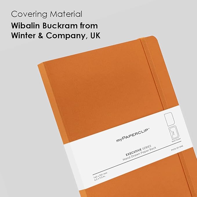 myPAPERCLIP Executive Series A5 Plain Notebook | 192 Pages, 80 GSM, Soft Cover, A5 (5.83 x 8.27 in) | Flat Lay | Bookmark, Elastic Closure & Back Pocket | Orange