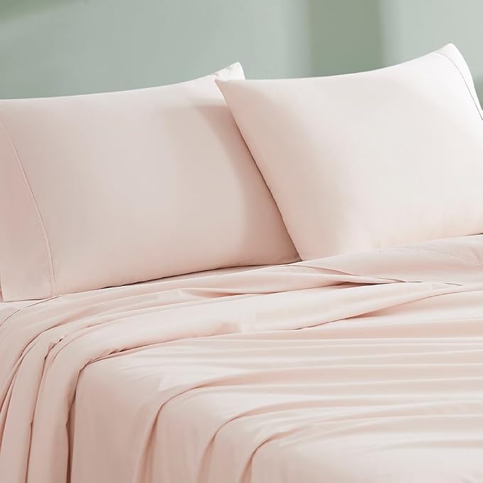 Linen Closet 100% Organic Cotton King Size Pillow Cases Set of 2, Pale Pink, 300 Thread Count Pillow Covers, Percale Weave, Cooling, Crisp & Breathable Pillowcases for Home & Hotel Pillows, 40"x20"