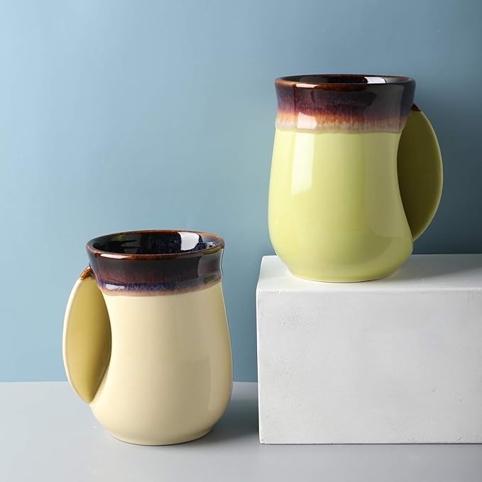 Selamica Ceramic 18oz Novelty Right-handed Handwarmer Mug, Coffee Mug for family friends and couple - Ceylon Green
