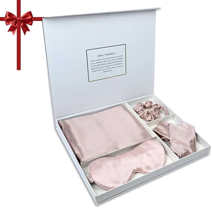 ZIMASILK 22 Momme Silk Pillowcase for Hair and Skin - 100% Pure Mulberry Silk with Hidden Zipper, Gift Box, Comes with Pillowcase Mask Headband Scrunchies (Queen 20"x30", Light Plum)