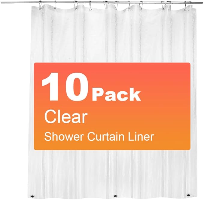 ZEMAHOME 10 Pack PEVA Plastic Shower Curtain Liner Premium Light Weight 72" x 72" Clear Bathroom Shower Showroom Curtain Liner with Rustproof Metal Gromments and Weighted Magnet